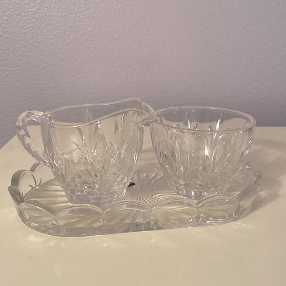 Bohemia crystal three (3) piece Czech Republic crystal cream sugar platter set - Picture 2 of 12
